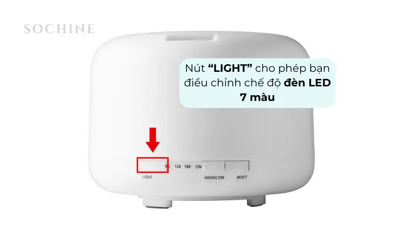 Nút “LIGHT” cho phép bạn điều chỉnh chế độ đèn LED 7 màu