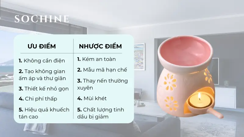 Ưu nhược điểm điểm của đèn xông tinh dầu đốt nến